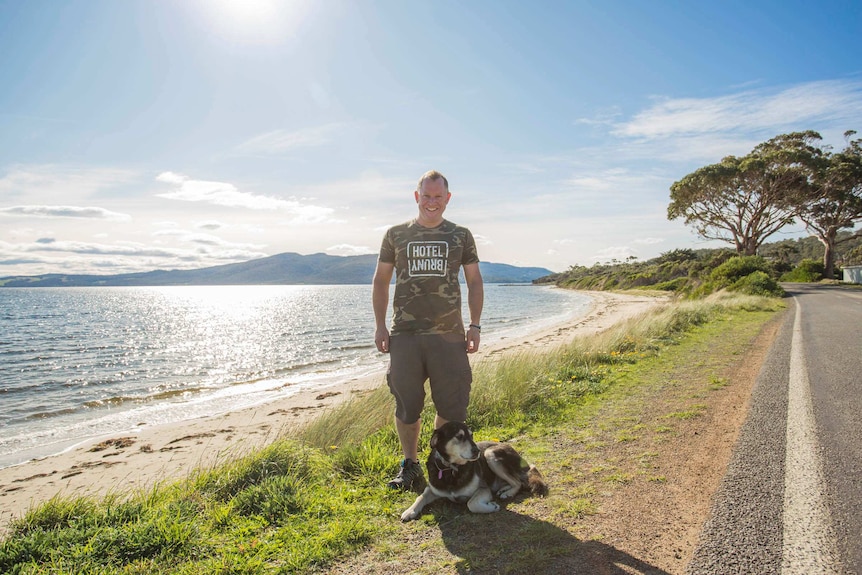 Publican Dave Gunton in front of Hotel Bruny.