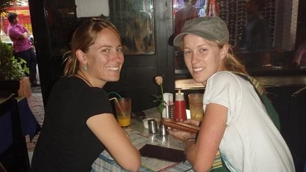 Isla and Tegan in Leopold Cafe in 2008 before the attack