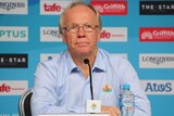 GOLDOC chairman Peter Beattie sits at table at a press conference for the Commonwealth Games on April 8, 2018