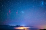 A panorama view from Kiama looking south with visible space lightning.