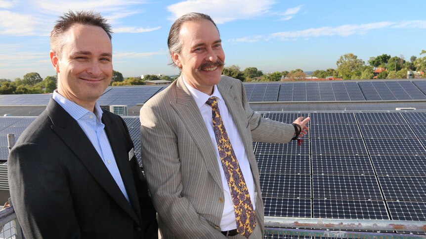 Infinite Energy managing director Aidan Jenkins(left) and Paul Avon-Smith from Broadway Fair shopping centre in Nedlands.