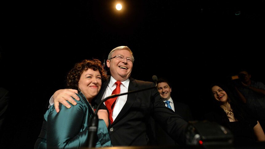 Kevin Rudd speaks to supporters after losing the federal election.