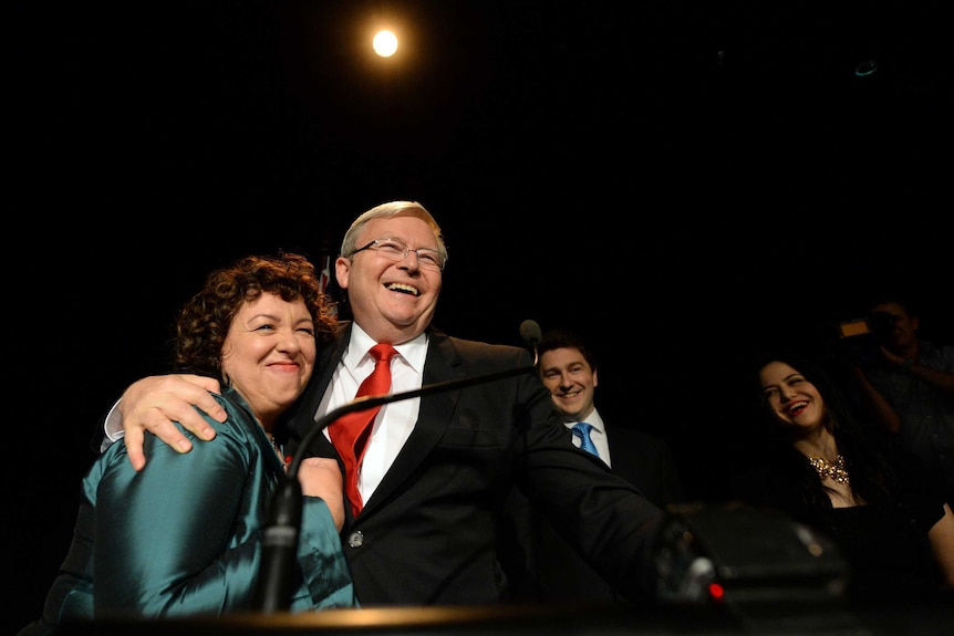 Kevin Rudd speaks to supporters after losing the federal election.