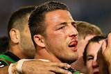 Sam Burgess congratulated team mates during the grand final