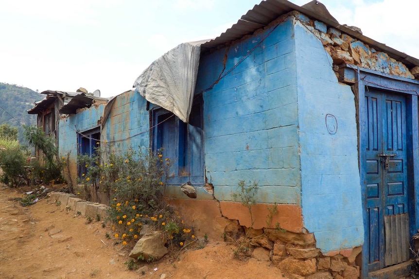 A picture of one of the many damaged houses in Bhotechaur village.