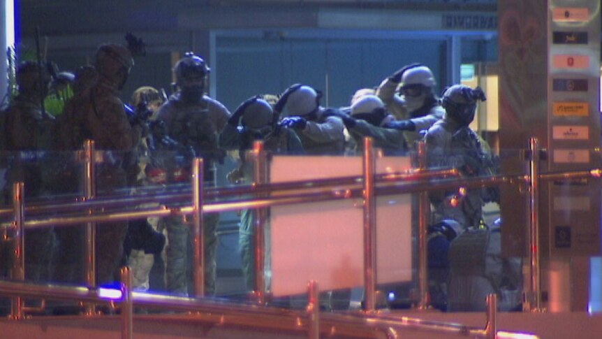 Some of the commandos who took part in a G20 counter-terrorism training operation at Eagle Street Pier in Brisbane