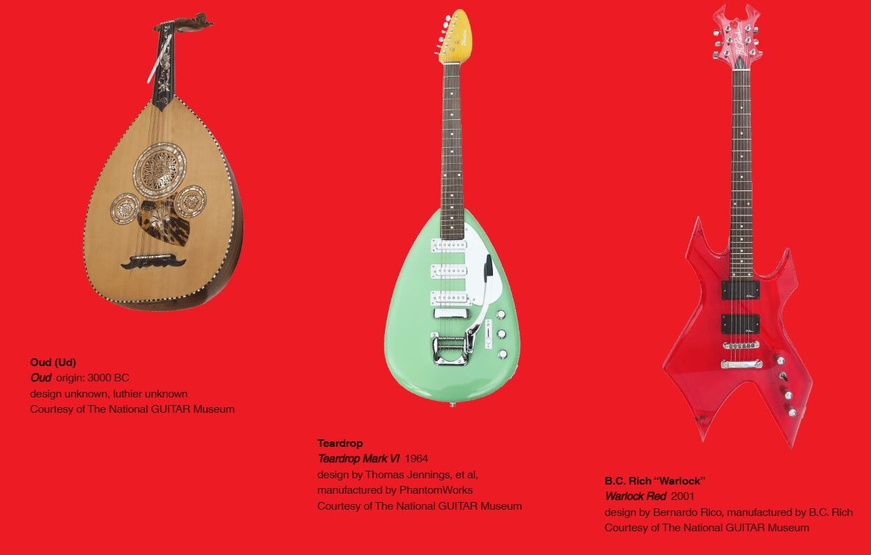 Three instruments, a oud, an acoustic guitar and an electric guitar.