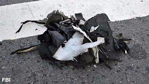 Remnants of the backpack said to contain one of the Boston Marathon bombs.