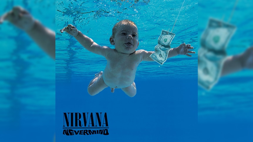 A naked baby swims towards a one dollar bill on the cover of Nirvana's Nevermind