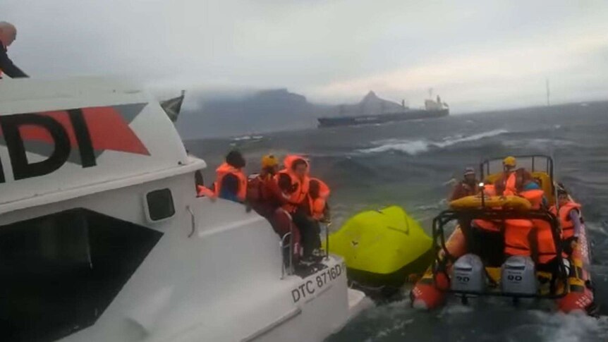 Ten rescue vessels were deployed by the national rescue service to help the sinking ferry.
