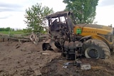 Bombed tractor in Ukraine