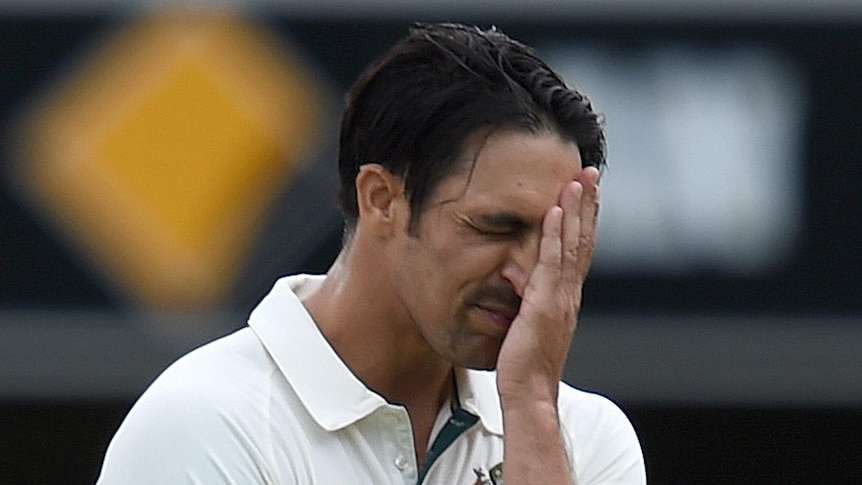 Mitchell Johnson looks dismayed