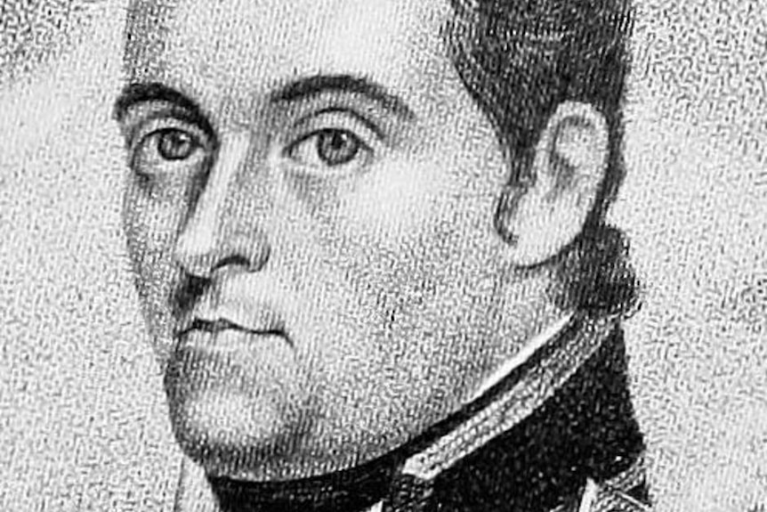 A black and white sketch of Matthew Flinders.