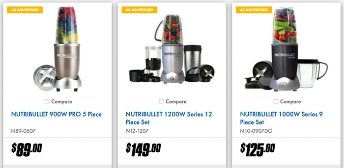 Three Nutribullet product advertisements next to each other.