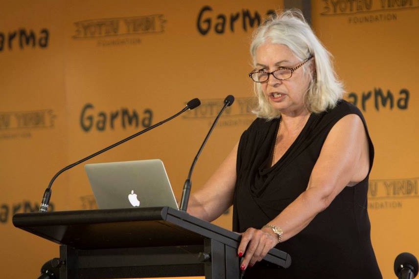Professor Marcia Langton speaking at the Garma 2014 Key Forum at Gulkula in northeast Arnhem Land