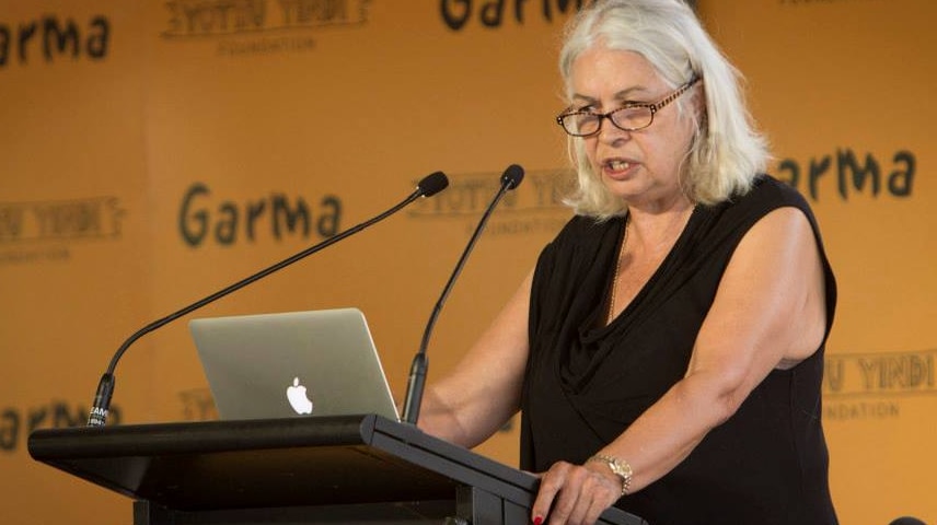 Professor Marcia Langton speaking at the Garma 2014 Key Forum at Gulkula in northeast Arnhem Land