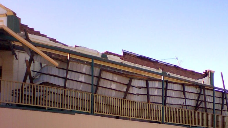 Rubble lies at the front door of the Golden Eagle Hotel in Kalgoorlie-Boulder