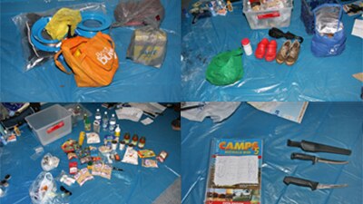Composite photo of items laid out on a tarpaulin.