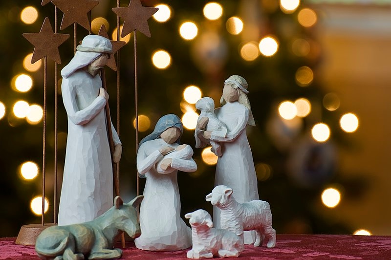 Christmas decorations depicting the birth of Jesus.