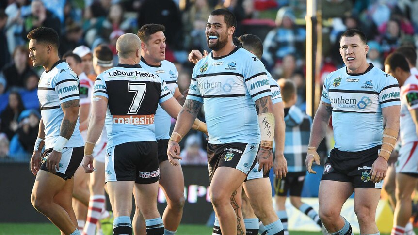 Fifita and the Sharks celebrate a try