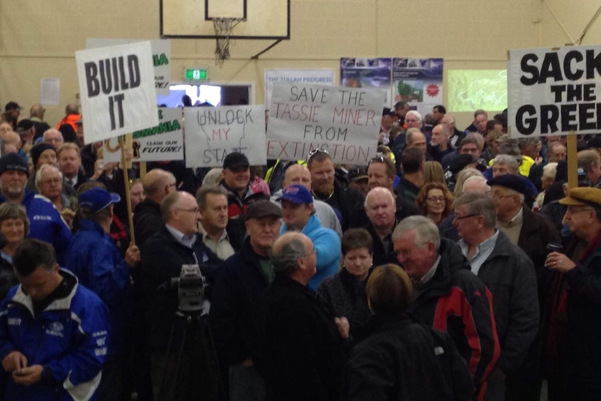 A pro-mining rally at the Tullah town hall.