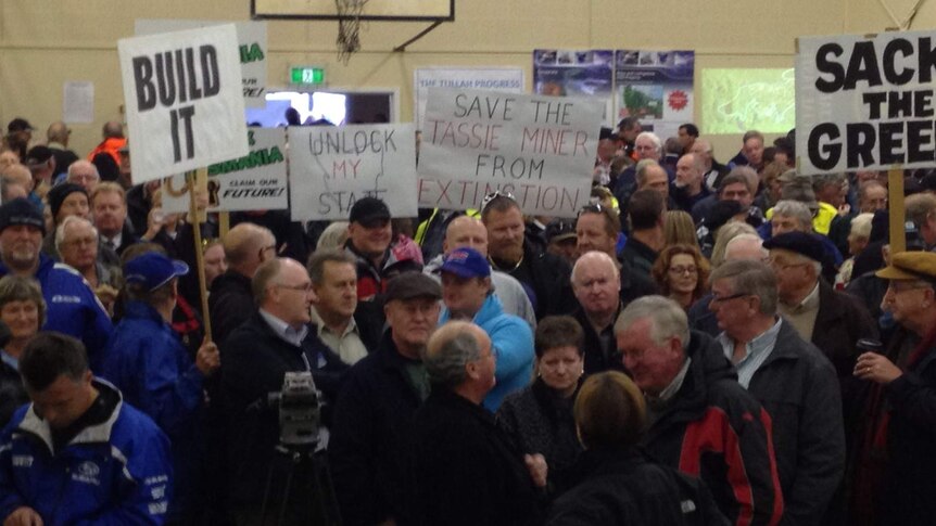 A pro-mining rally at the Tullah town hall.