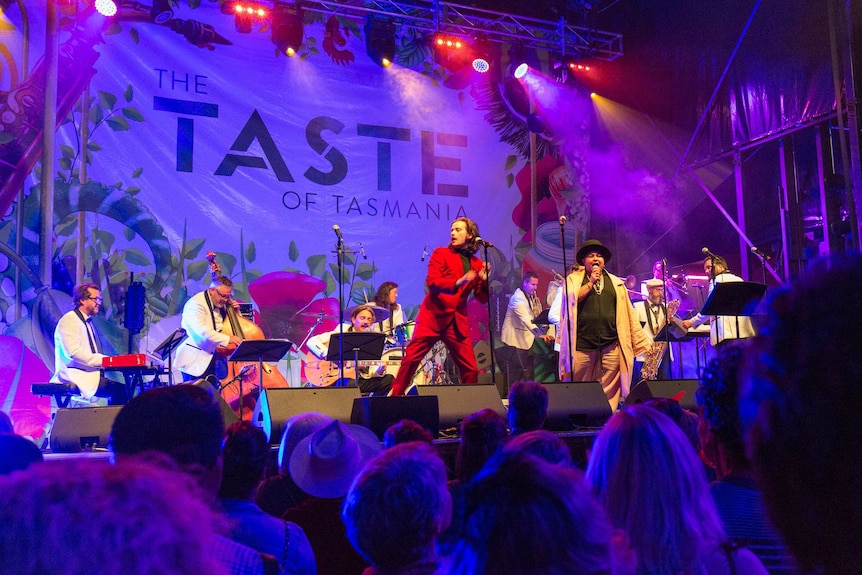 A band on stage at the Taste of Tasmania festival