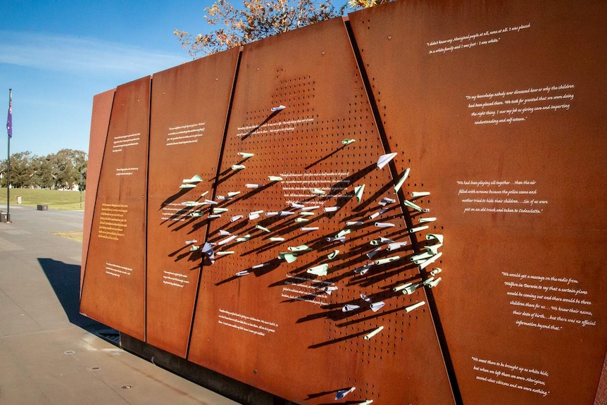 The sculpture Separation at Reconciliation Place holds handwritten notes from visitors