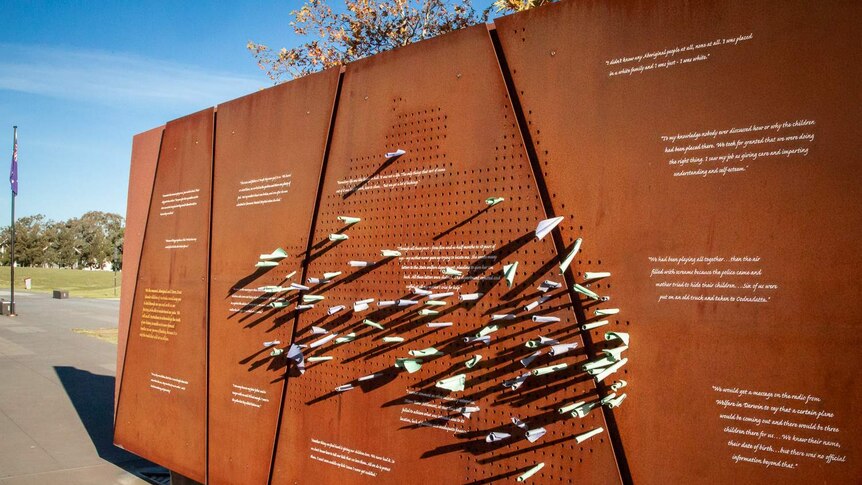 The sculpture Separation at Reconciliation Place holds handwritten notes from visitors