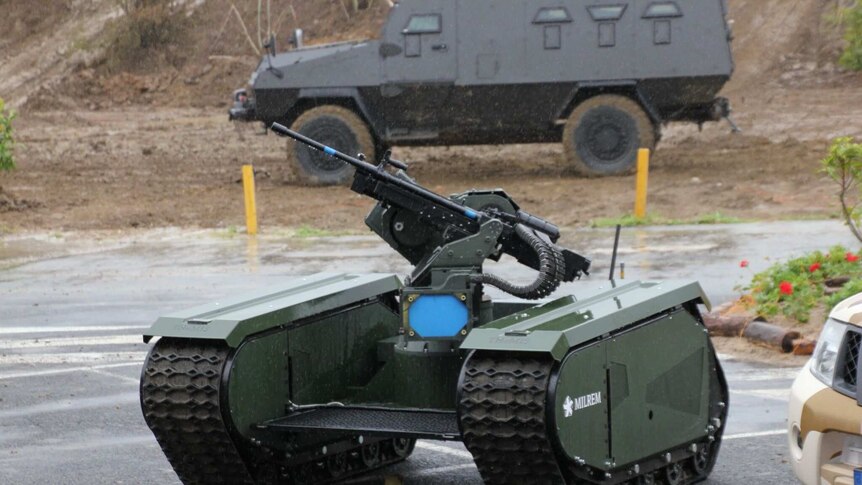The Themis Adder unmanned combat vehicle.