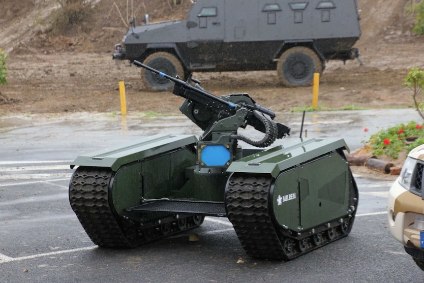 The Themis Adder unmanned combat vehicle.