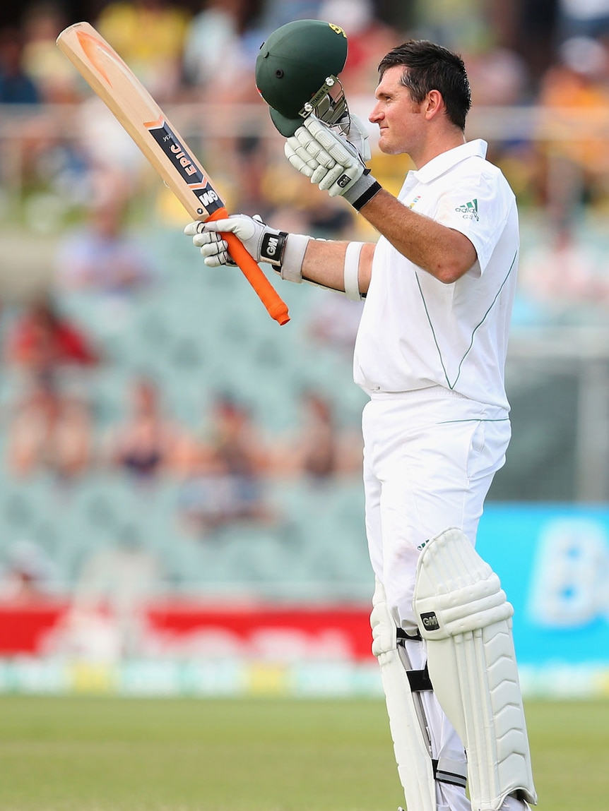 Another ton... Graeme Smith salutes after reaching 100 for the 26th time in Test cricket.
