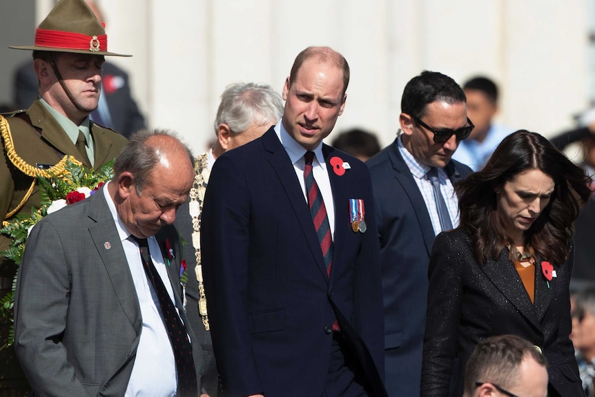 Prince William attends ANZAC day service alongside Jacinda Ardern in Auckland.