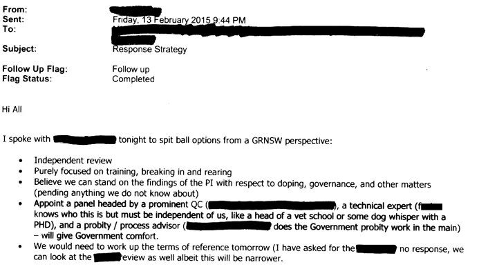 Excerpt of email from GRNSW chief executive Brent Hogan