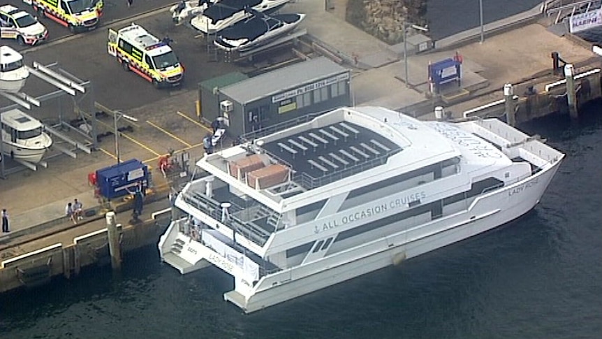 A party boat docked in a marina.