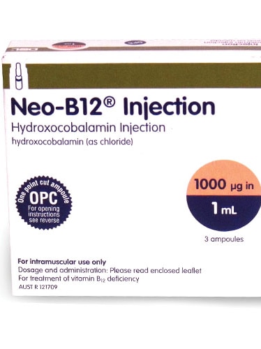 A picture of a box of Vitamin Neo-B12 injections.