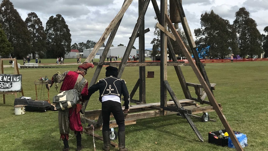 Trebuchet being readied for firing at the Tasmanian Medieval Festival