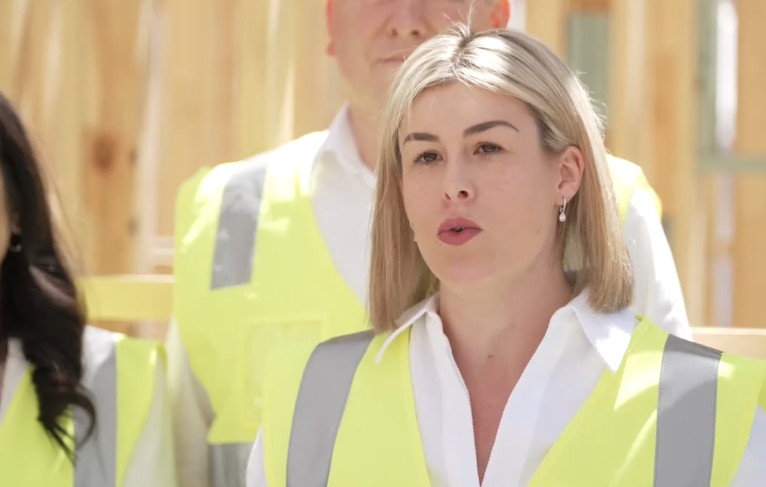 Opposition Leader Jess Wilson visits a suburban construction site