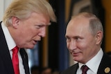 Close up of Donald Trump and Vladimir Putin in conversation 