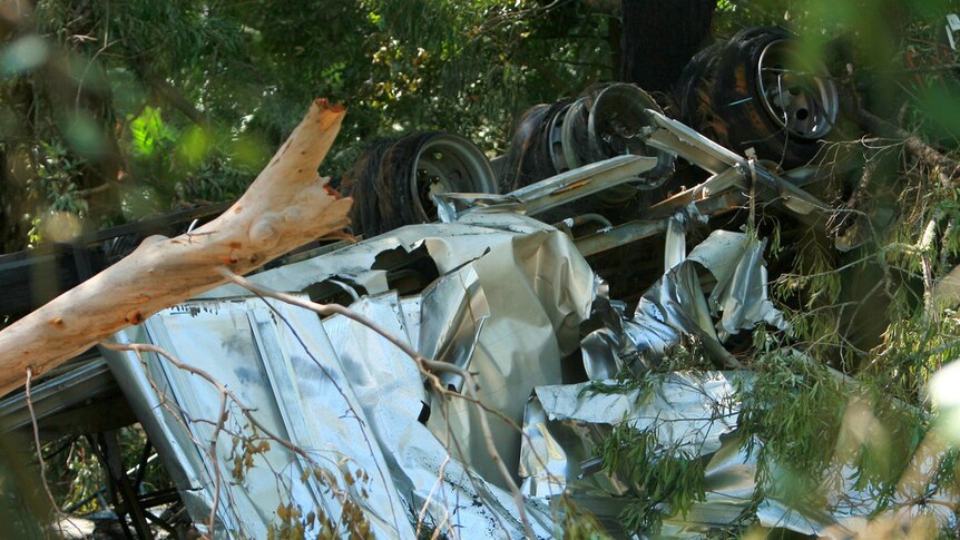 Wreckage of a truck that crashed near Kangaroo Valley