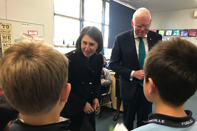 Gladys Berejiklian meets students at Gwyneville Public School, Wollongong, July 2017.