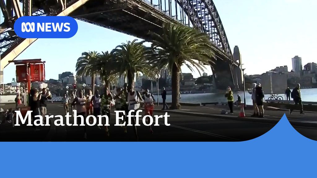Marathon Effort: Racers running underneath the Sydney Harbour Bridge.
