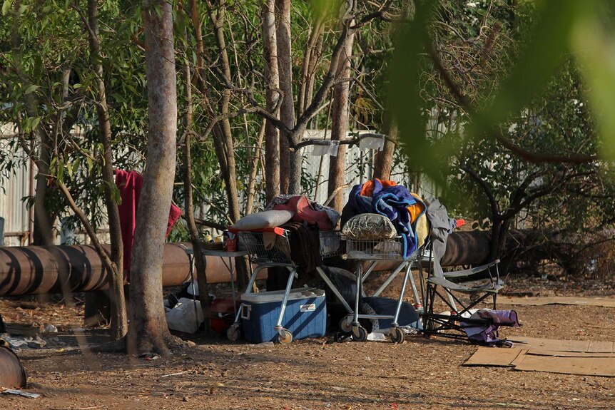 A photo of a homeless camp in inner-city Darwin.