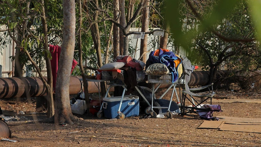 A photo of a homeless camp in inner-city Darwin.