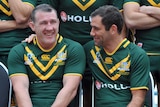 Paul Gallen and Cameron Smith share a laugh at Australia Kangaroos photoshoot