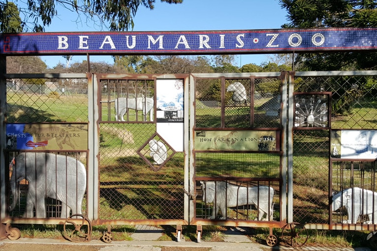 The front gates of the now unused site of the old Beaumaris Zoo, Hobart.