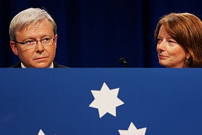 Rudd and Gillard at the 45th National Labor Conference, July 2009 (Getty Images: Lisa Maree Williams)