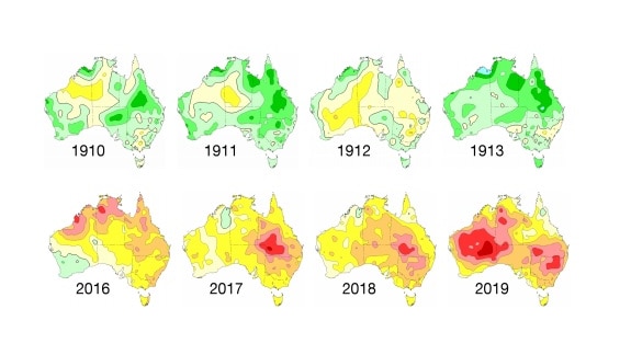 BOM map plotting temperatures in Australia.