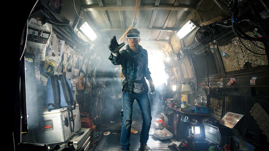 Boy in VR headset inside truck