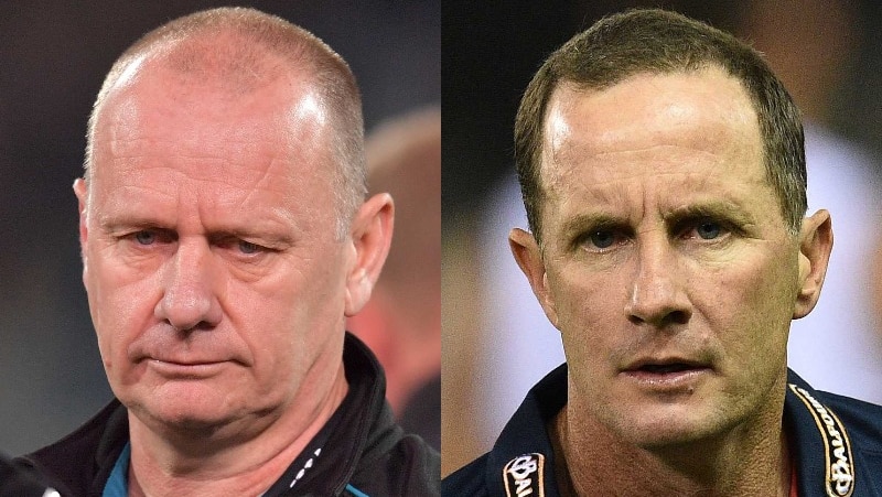 Port Adelaide coach Ken Hinkley next to Adelaide Crows coach Don Pyke